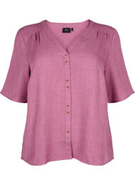 Skjortebluse med V-hals eog korte ermer, Bordeaux