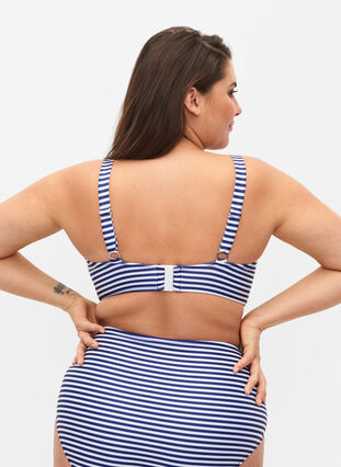 Zizzi Bikini-BH med trykk og bøyle, Blue Striped, Model image number 1