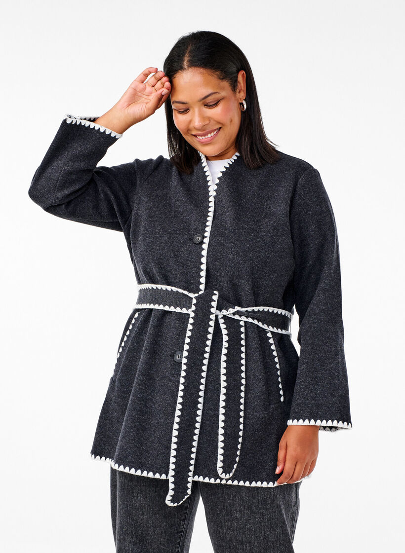 Jakke med kontrastfargede kanter, Dark Grey Melange, Model image number 0