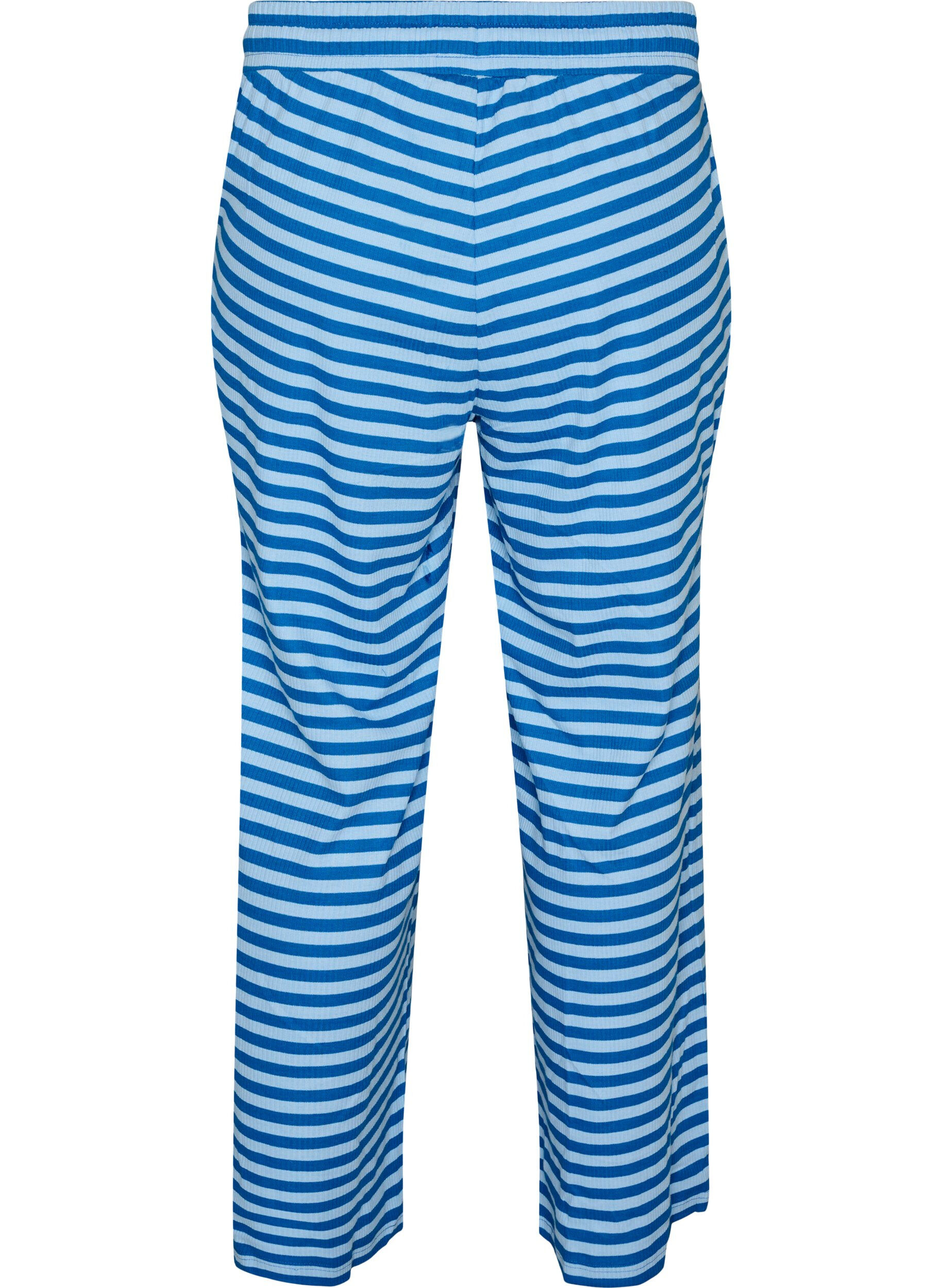 ZizziStripete pyjamasbukser med h&oslash;y midje og vide ben, Bl&aring;, Packshot image number 1