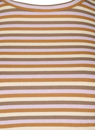 Stripete bluse med rund hals og lange ermer, Purple Camel Stripe, Packshot image number 2