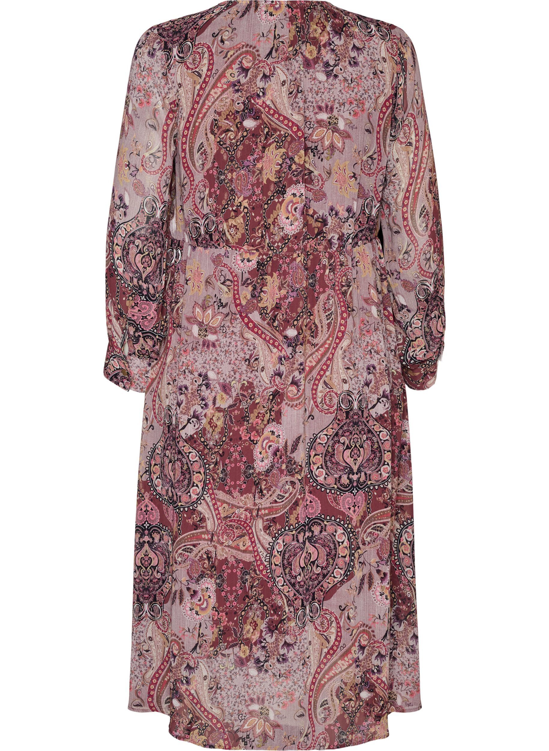 ZizziMidikjole med paisley-trykk og elastisk midje, Lilla, Packshot image number 1