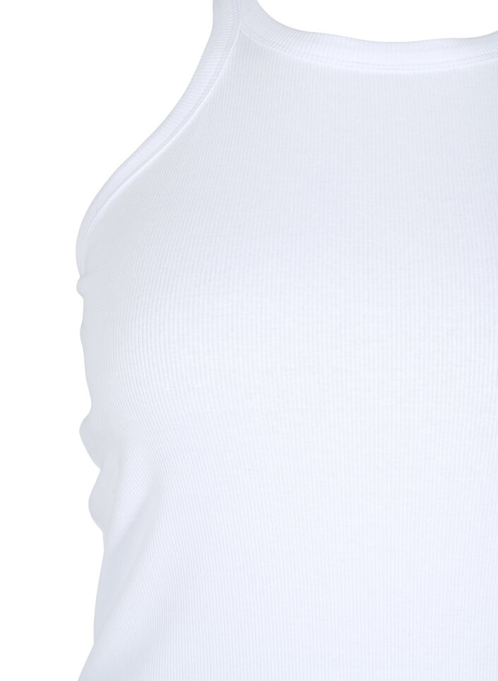 Ribbet tanktopp i bomull, Bright White, Packshot image number 2