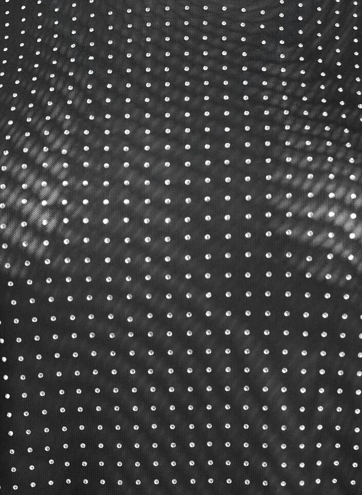 Bluse i mesh med rhinesteiner og lange ermer, Svart, Packshot image number 2