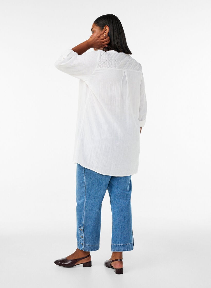 Bomullsmuslin tunika med broderie anglaise, Hvit, Model image number 2