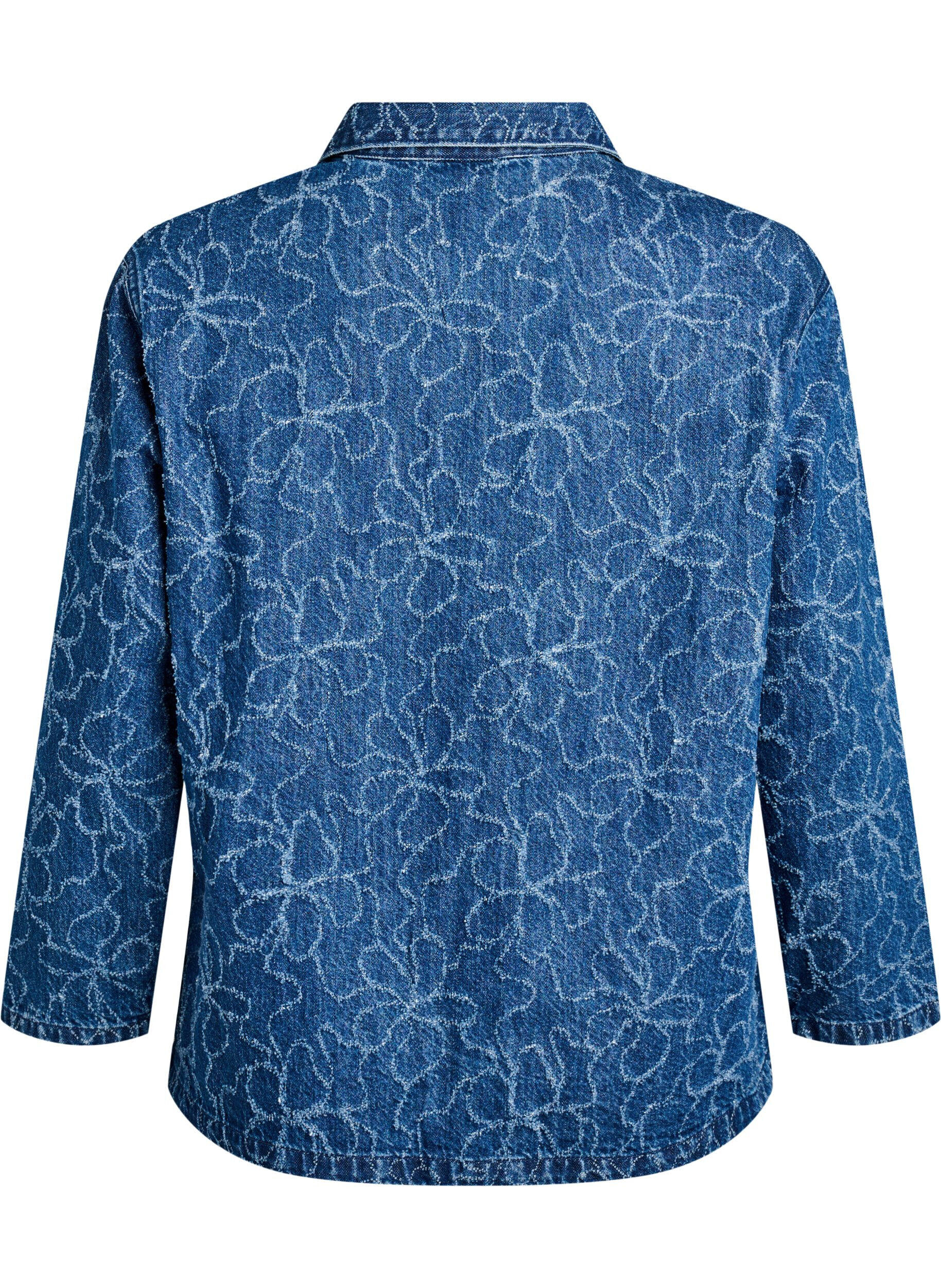 Zizzi Denimjakke med knytelukking og lommer, Blue Denim Destroy, Packshot image number 1