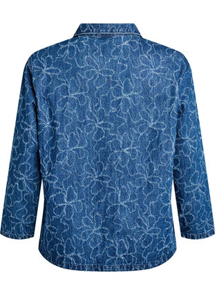 Zizzi Denimjakke med knytelukking og lommer, Blue Denim Destroy, Packshot image number 1