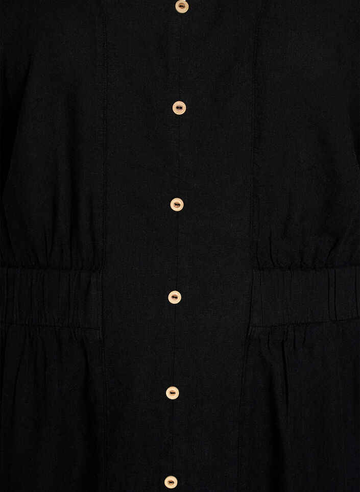 Midikjole i lin og viskose med splitt foran, Svart, Packshot image number 2