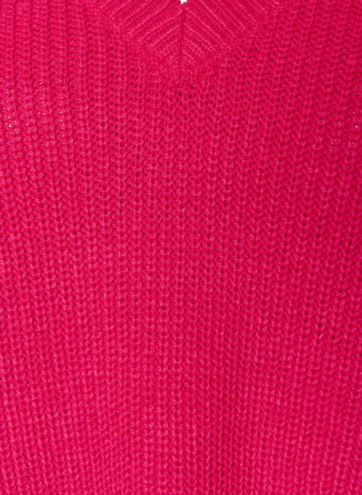Lang ribbestrikket bluse med V-hals, Rosa, Packshot image number 2