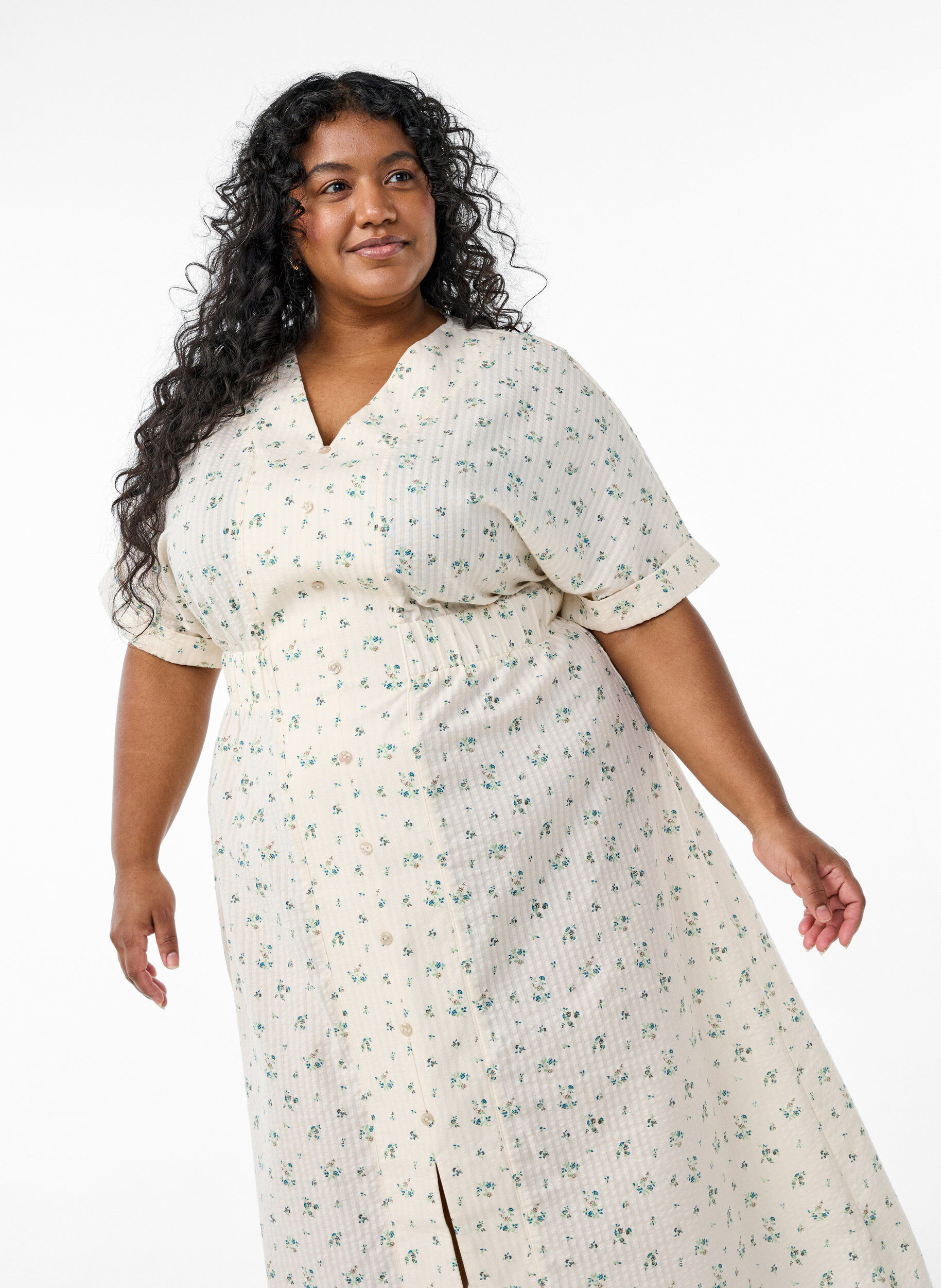 Zizzi Midikjole med korte ermer og en frontsplitt, Hvit, Model image number 2