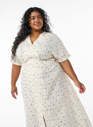 Zizzi Midikjole med korte ermer og en frontsplitt, Hvit, Model image number 2