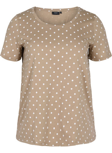 Prikkete T-skjorte i bomull, Desert Taupe W. Dot, Packshot image number 0