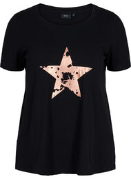 Kortermet T-skjorte i bomull med mønster, Black w. star copper