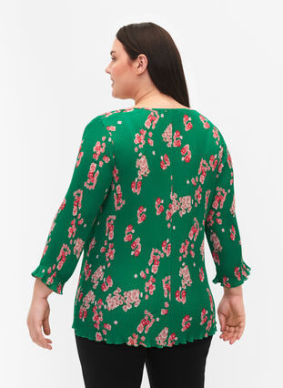 Bluse med plissé og 3/4-ermer, Jolly Green Flower, Model image number 1