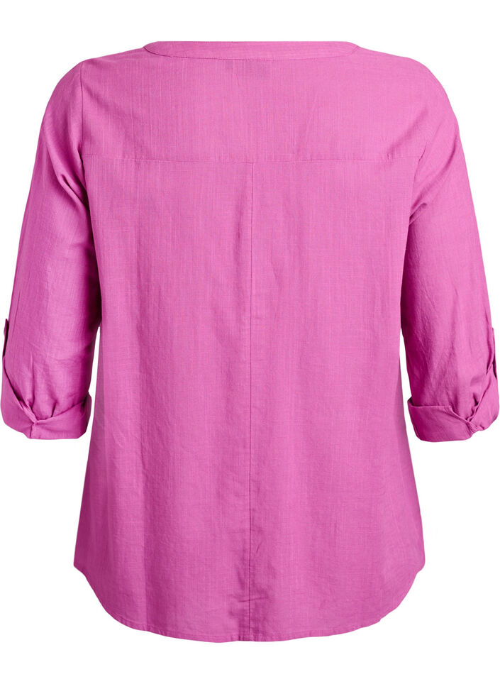 Bluse i bomull med V-hals, Rosa, Packshot image number 1