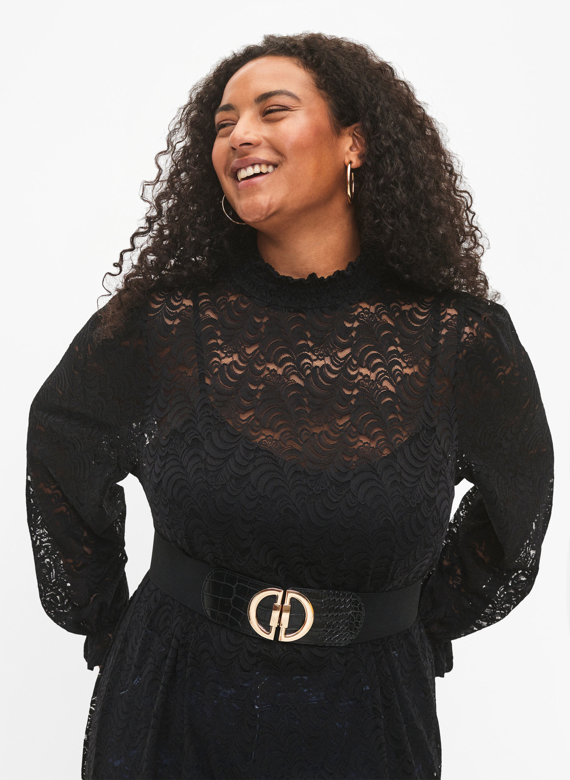 Zizzi Elastisk midjebelte med gullfarget spenne, Black, Model image number 0