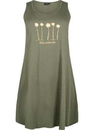 Ermeløs kjole i bomull med A-form, Thyme W. Palm trees, Packshot image number 0