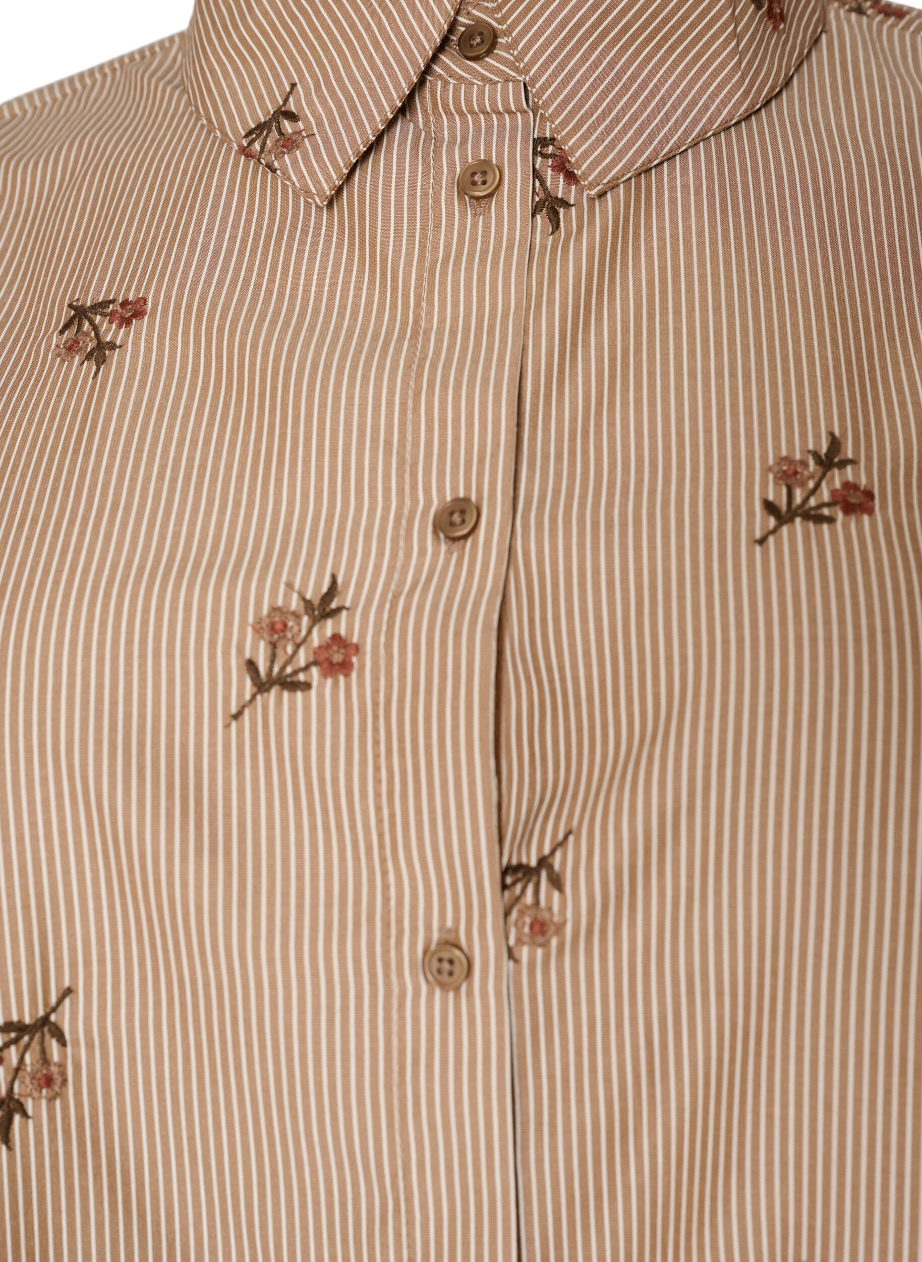 ZizziStripete skjorte med broderte blomster, Brun, Packshot image number 2