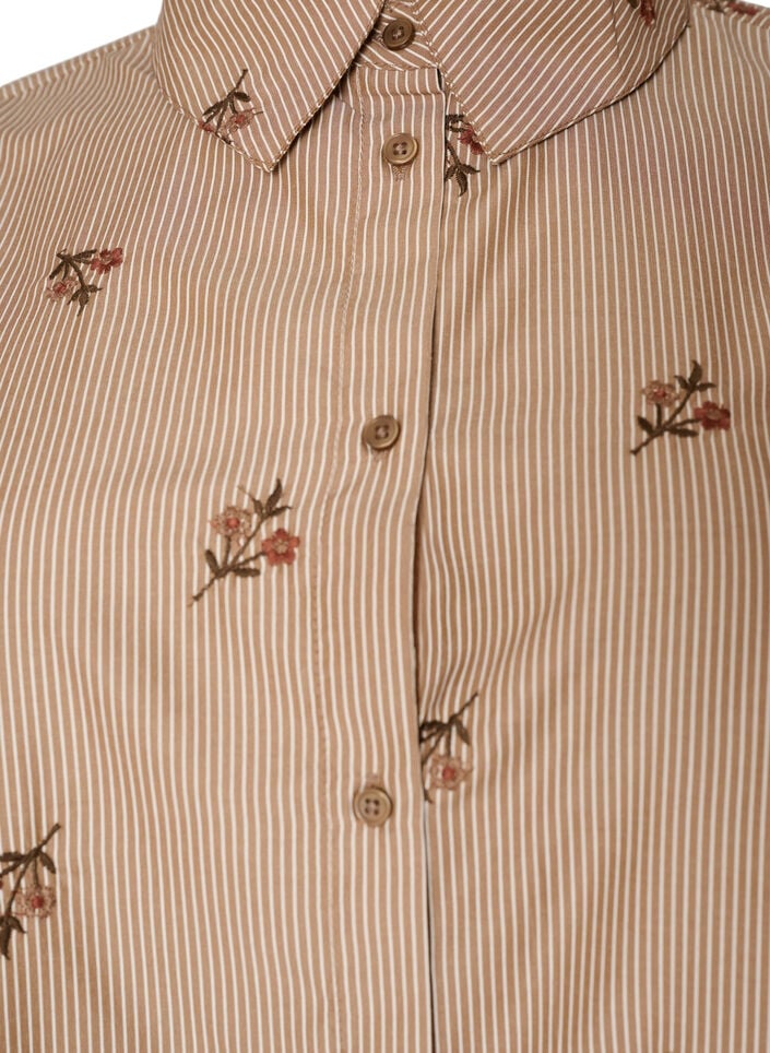 Stripete skjorte med broderte blomster, Brun, Packshot