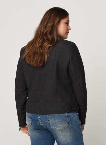 Kort jakke i imitert semsket skinn, Black, Model image number 1
