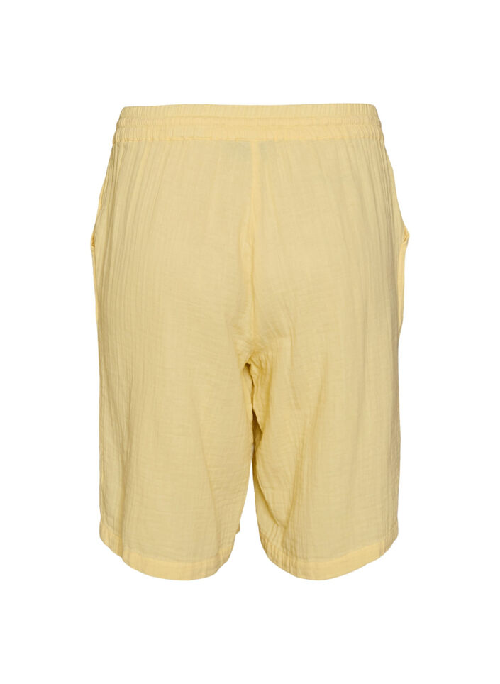 Loose fit bomullsmusselinshorts med h&oslash;y midje, Gul, Packshot image number 1