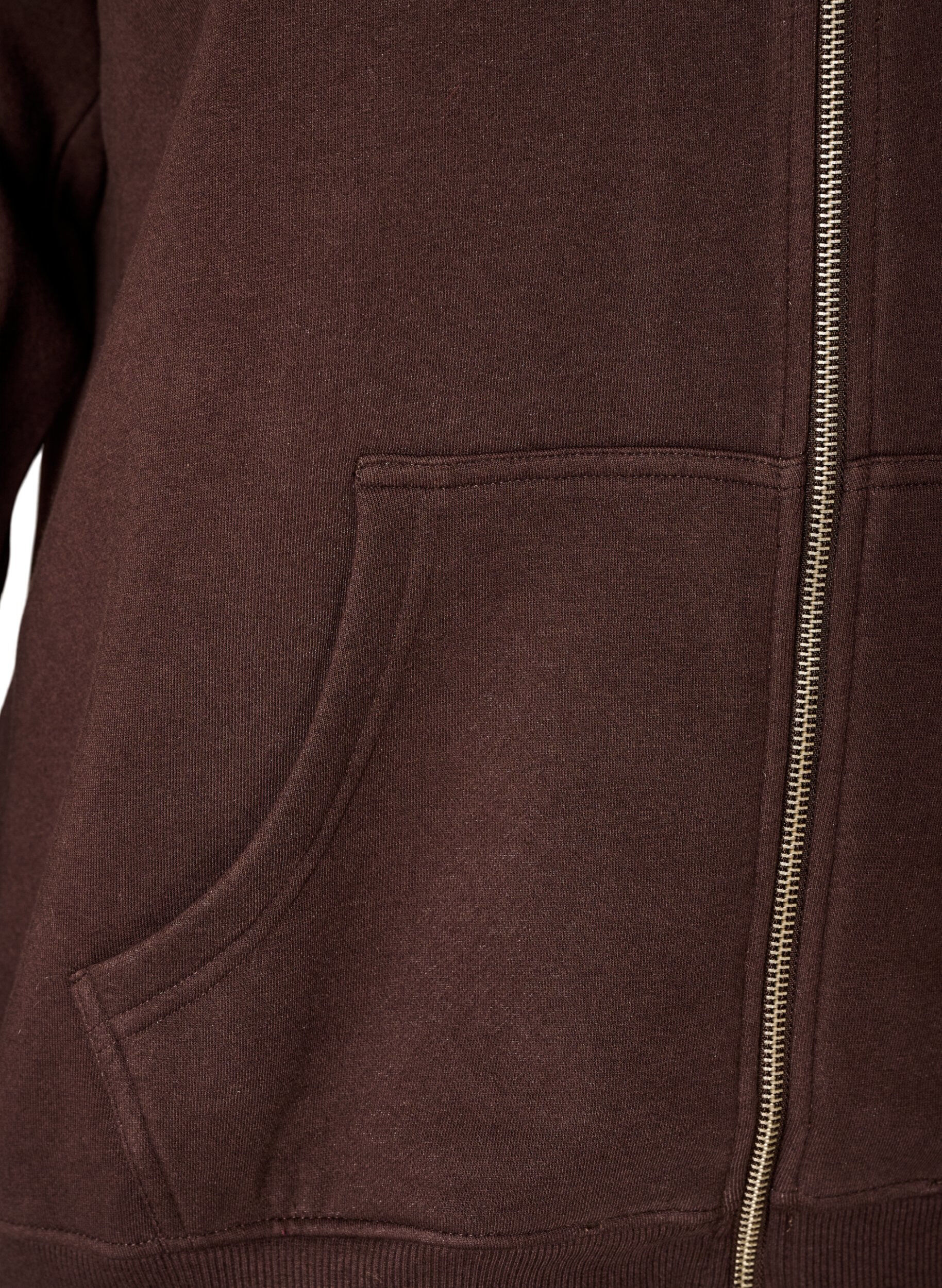 ZizziSweat cardigan med h&oslash;y krage og glidel&aring;s, Brun, Packshot image number 3