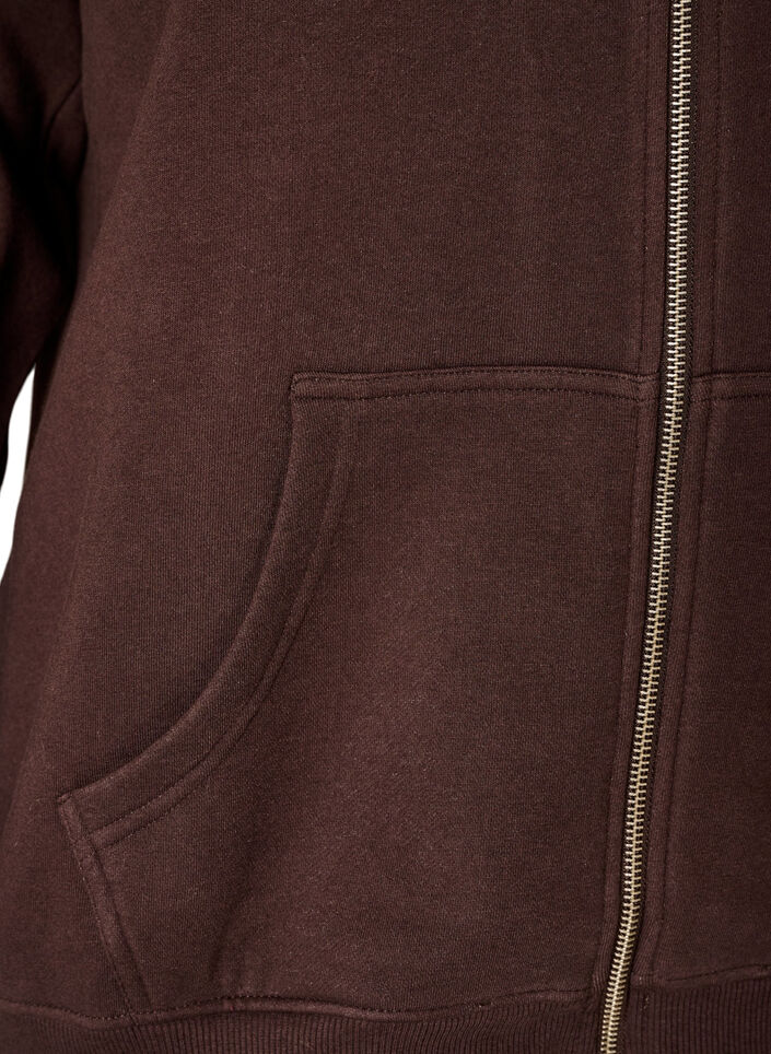 Sweat cardigan med h&oslash;y krage og glidel&aring;s, Brun, Packshot image number 3