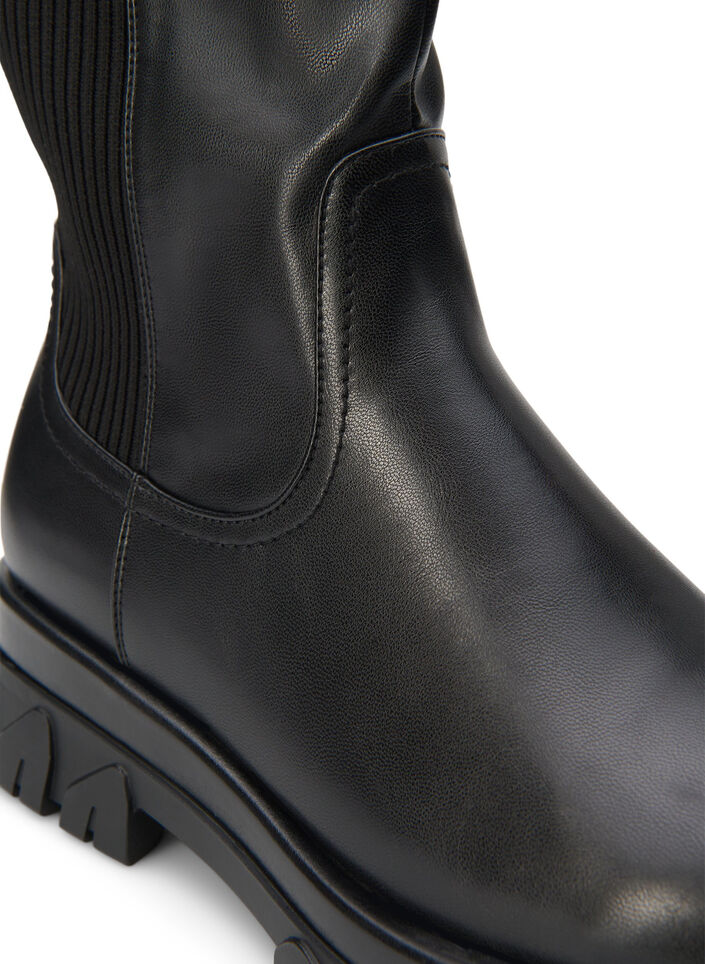 Wide fit - Høye boots med strikk og glidelås, Black, Packshot