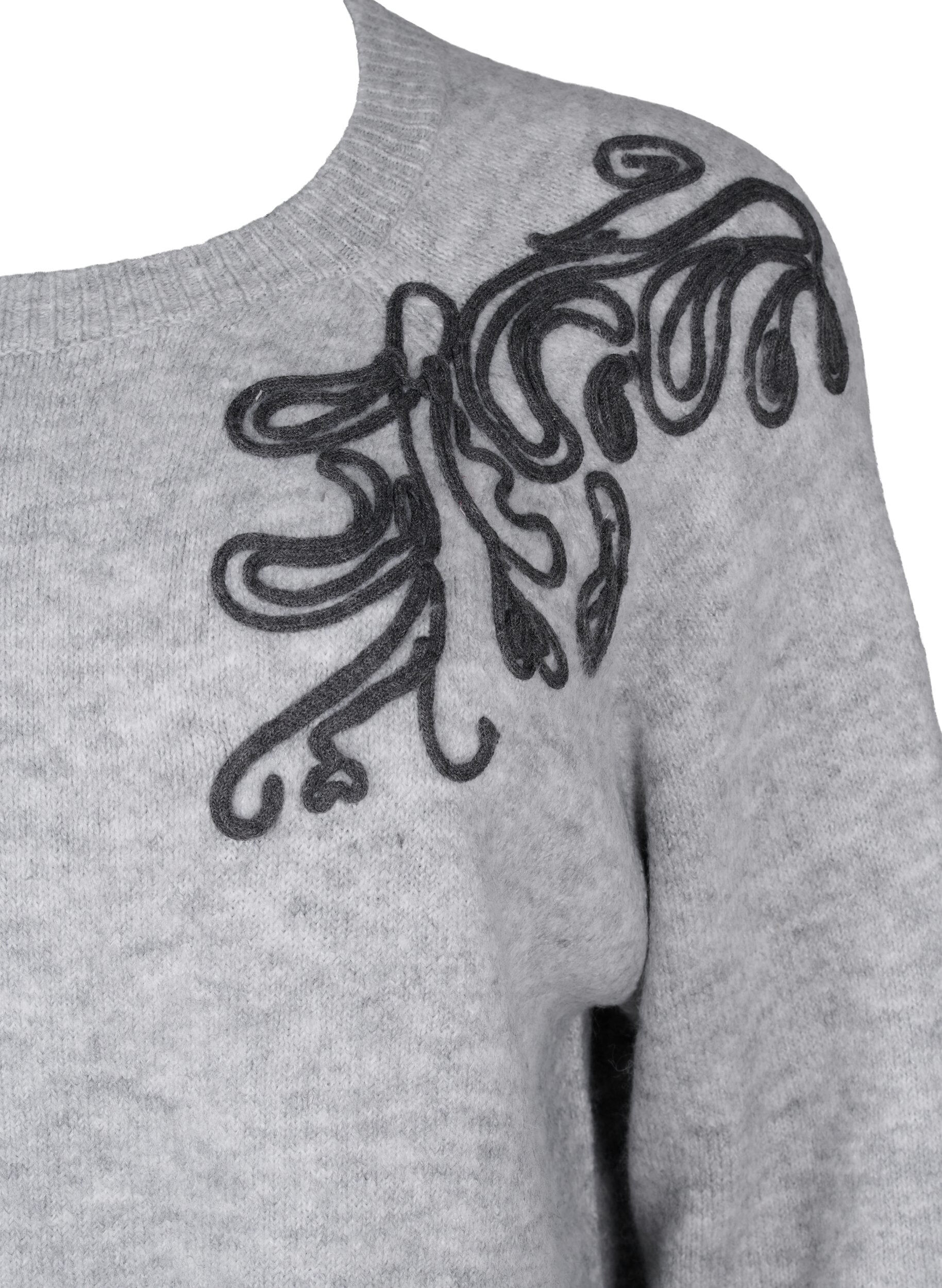 Zizzi Strikkegenser med dekorativt m&oslash;nster, Light Grey Melange, Packshot image number 2