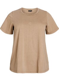 T-skjorte i organisk bomull med et vasket utseende, Beige T-skjorte i organisk bomull med et vasket utseende