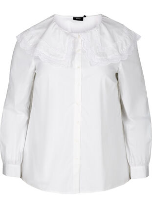 Bomullsskjorte med en stor krage, Bright White, Packshot image number 0