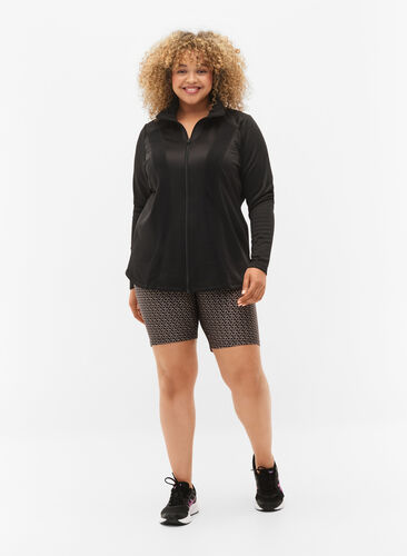 Trenings cardigan med glidelås og høy hals, Black, Model image number 2