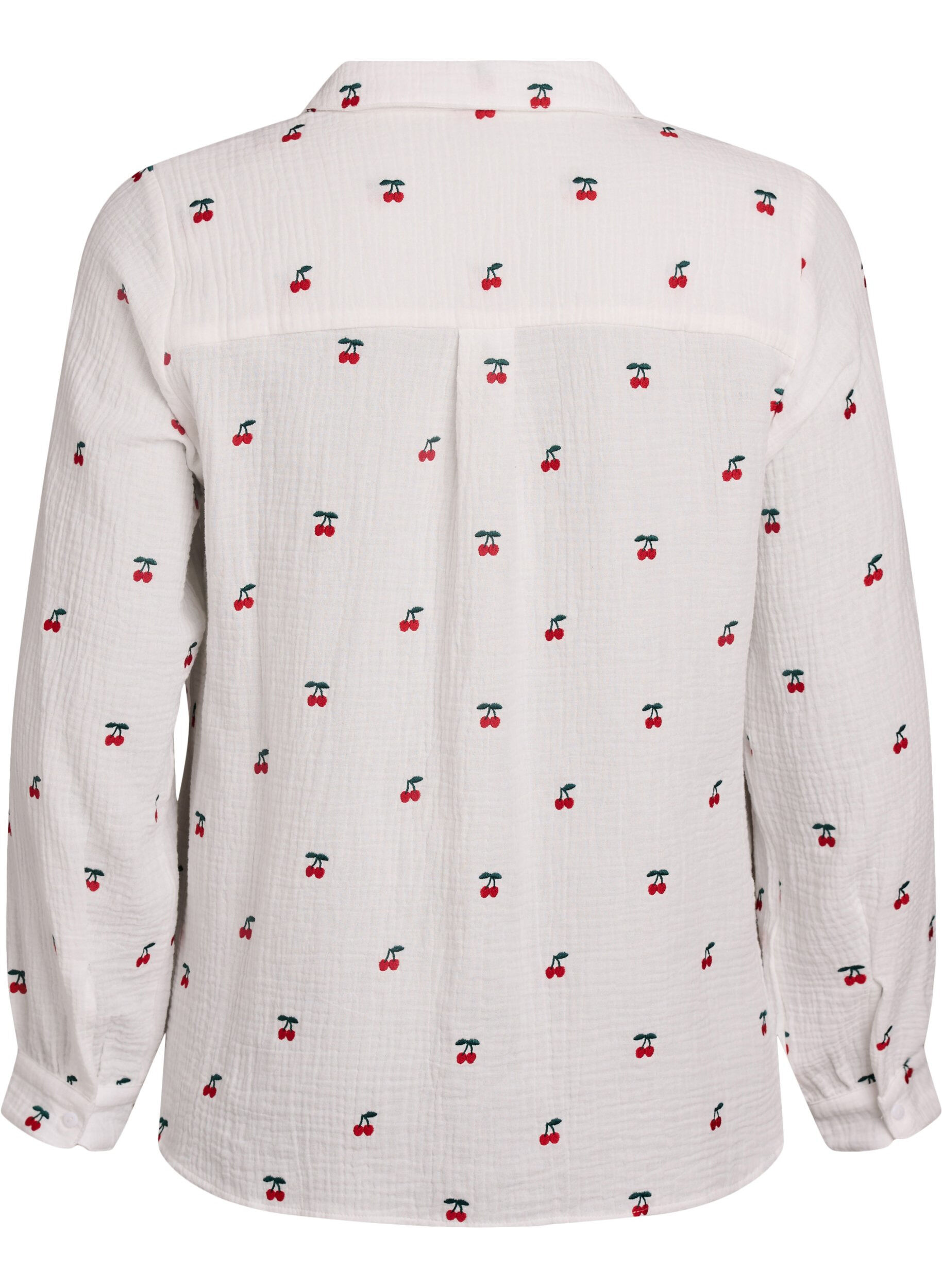 Zizzi Langermet bluse i bomullsmusselin med broderte motiver, Vanilje, Packshot image number 1