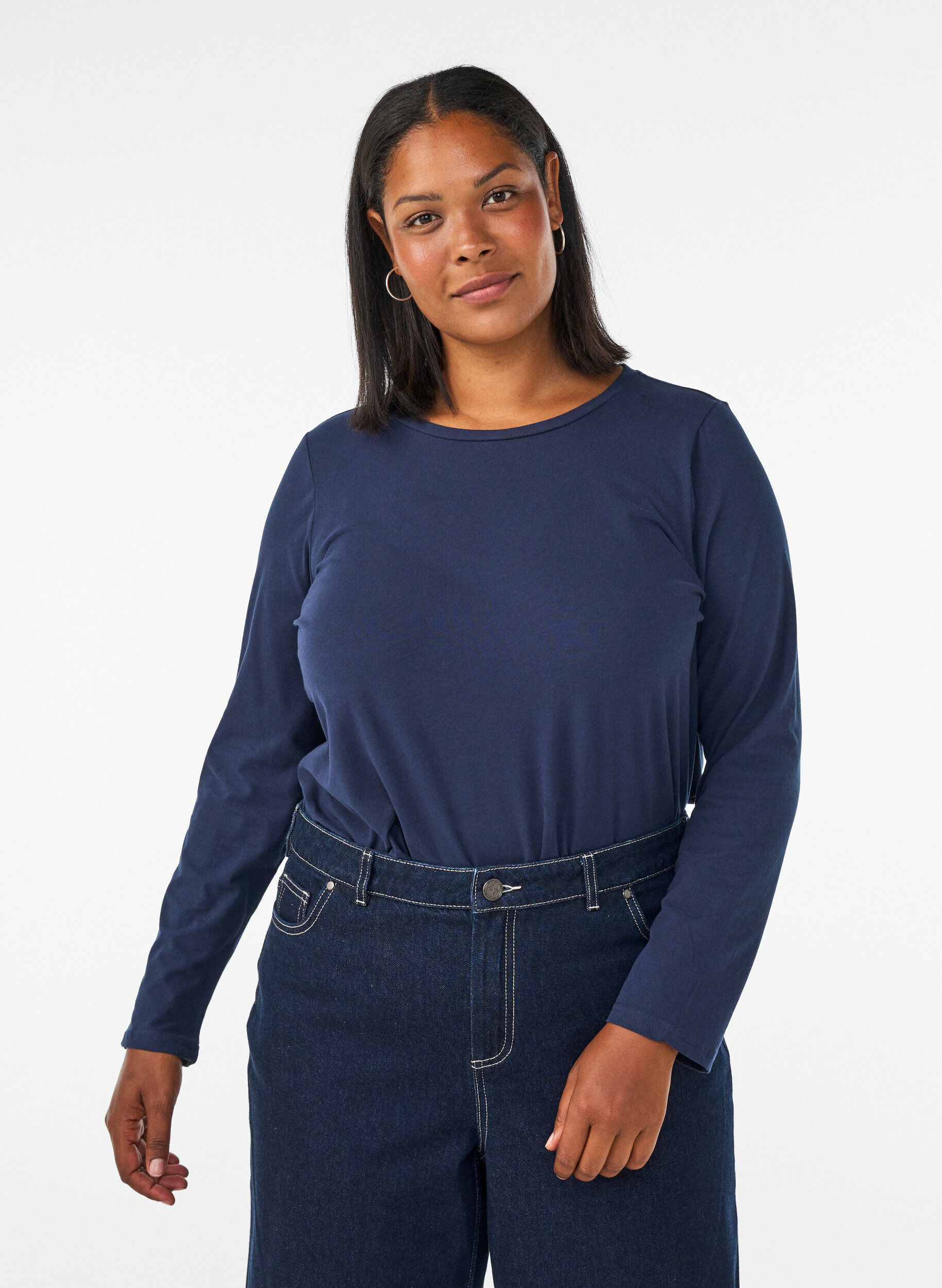 ZizziBasis jersey bluse med lange ermer, Bl&aring;, Model image number 0