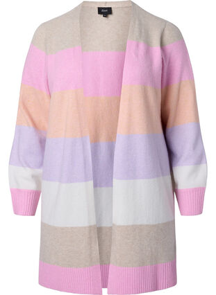 Lang stripete strikket cardigan, Orchid Petal Mel.Com, Packshot image number 0