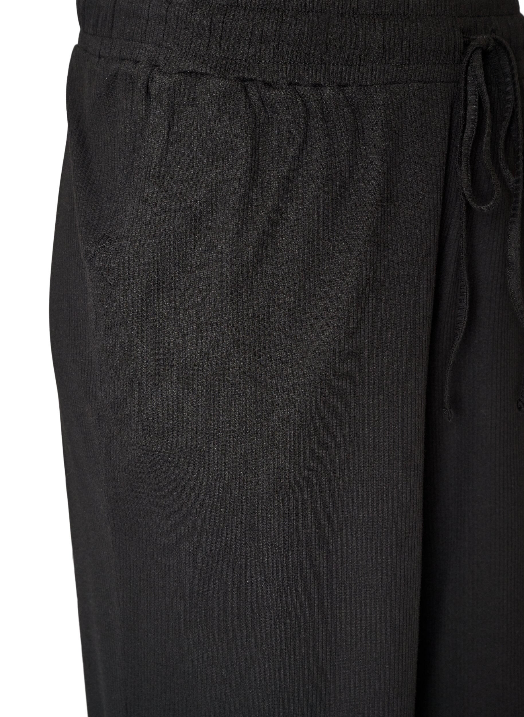 ZizziRibbede pyjamabukser med rette ben, Svart, Packshot image number 2