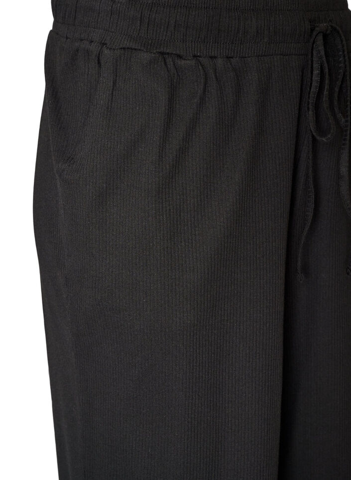 Ribbede pyjamabukser med rette ben, Svart, Packshot image number 2
