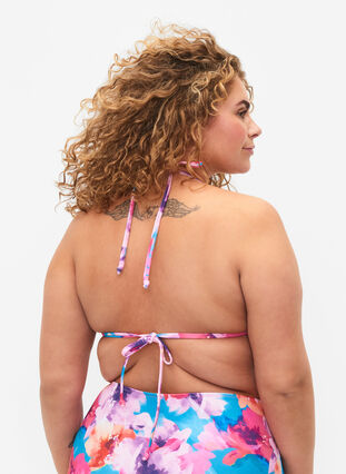 Trekantet bikini-BH med trykk, Pink Flower, Model image number 1
