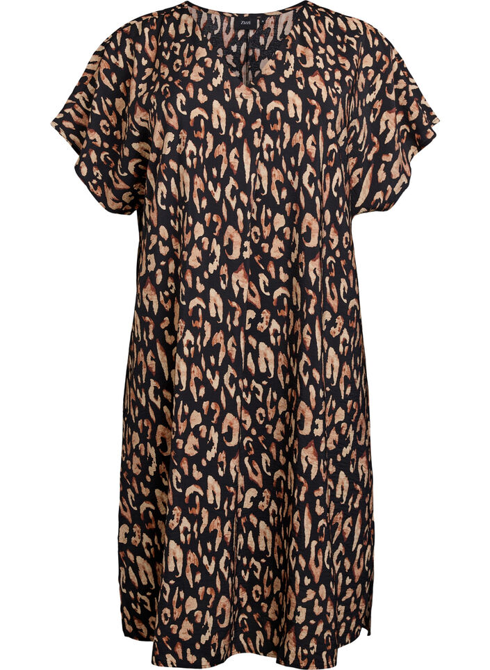 Kjole med V-hals i viskose, Svart, Packshot image number 0