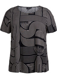 FLASH - Kortermet bluse i viskose med trykk, Svart