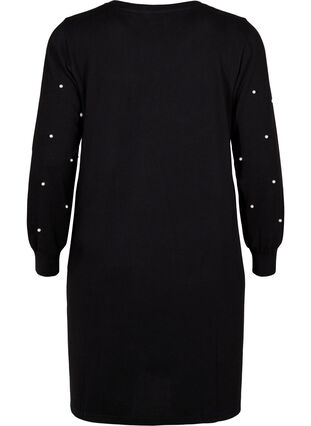 Langermet kjole med perledetaljer, Black, Packshot image number 1
