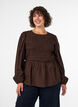 Bluse med smock og lange ermer, Brun, Model image number 0