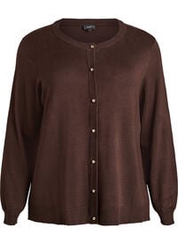 Finstrikket cardigan med kuleknapper, Brun Finstrikket cardigan med kuleknapper