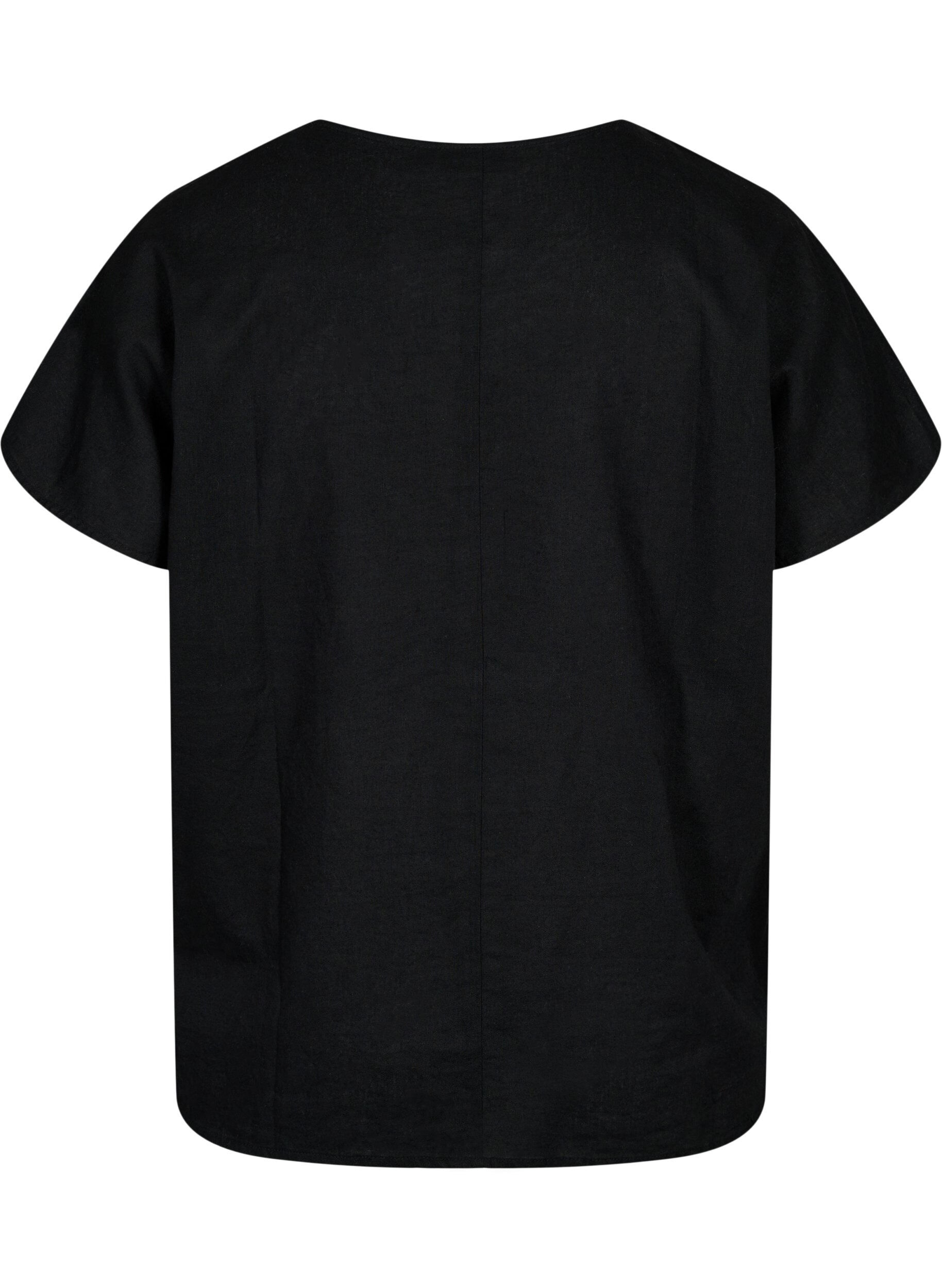Zizzi Kortermet bluse i bomullsblanding med lin, Black, Packshot image number 1