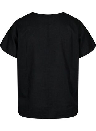Kortermet bluse i bomullsblanding med lin, Black, Packshot image number 1