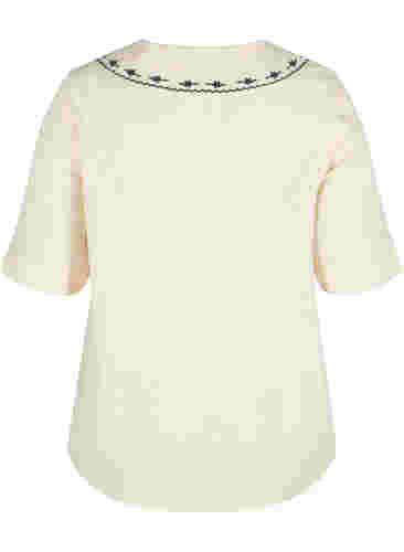 Kortermet bomullsskjorte med stor krage, MotherOfPearl w.Blue, Packshot image number 1