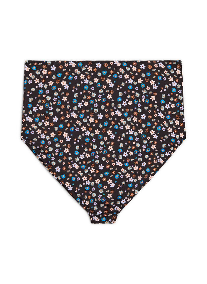 Ekstra høy midje bikiniunderdel med blomstertrykk, Brun, Packshot image number 1