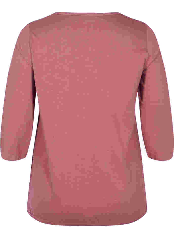 Ensfarget bluse med 3/4-ermer i bomull, Rose Brown, Packshot image number 1