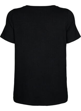 Ribbestrikket T-skjorte i viskose med V-hals, Black, Packshot image number 1