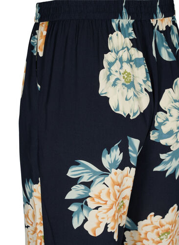 Løstsittende viskosebukser i blomstermønster, Roses on Navy, Packshot image number 3